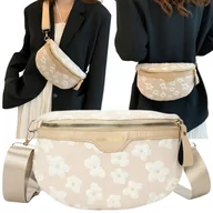 Nerki - Torba Saszetka Damska Crossbody Nerka Na Ramię Pojemna Beżowa Kwiatki - miniaturka - grafika 1