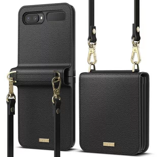RINGKE Folio Signature skórzane etui z klapką i paskiem na ramię do Samsung Galaxy Z Flip czarny (FOSG0001) - Czarny 8809716077793 - Etui i futerały do telefonów - miniaturka - grafika 1