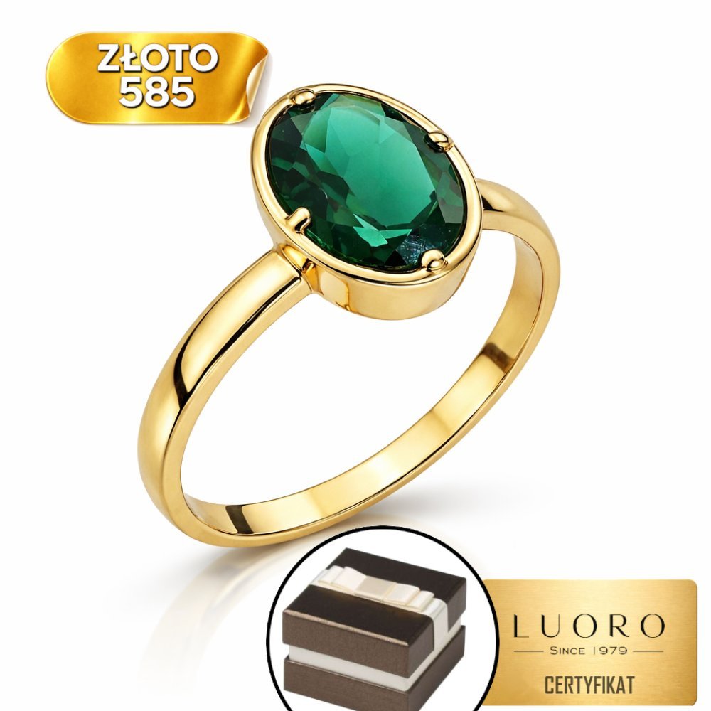 PIERŚCIONEK ZŁOTY 585 14K ZIELONY KWARC OWALNY DELIKATNY R16