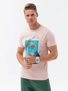 T-shirt męski bawełniany z nadrukiem - różowa V2 S1738 - Koszulki męskie - miniaturka - grafika 1