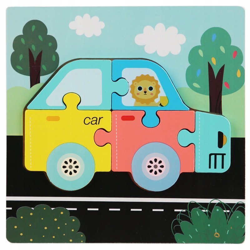 Układanka drewniana AUTO dla dzieci puzzle EDUKACYJNA 5 elementów
