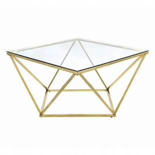 Stół Stolik Kawowy Złoty Szklany Ława Konsola 80cm - Konsole i sekretarzyki - miniaturka - grafika 1