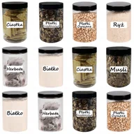 Pojemniki kuchenne - POJEMNIK PLASTIKOWY SŁOIK NA ŻYWNOŚĆ PRZYPRAWY 750ML 12 SZTUK + ETYKIETY - miniaturka - grafika 1
