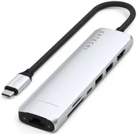 Stacje dokujące i replikatory portów - Satechi 7-w-1 USB-C Slim Multiport Adapter Ethernet USB-C PD, 2x USB-A, HDMI 4K, Ethernet, czytnik kart micro/SD srebrny ST-P7SS - miniaturka - grafika 1