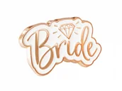 Dodatki do strojów karnawałowych - PRZYPINKA NAPIS BRIDE RÓŻOWE ZŁOTO - miniaturka - grafika 1