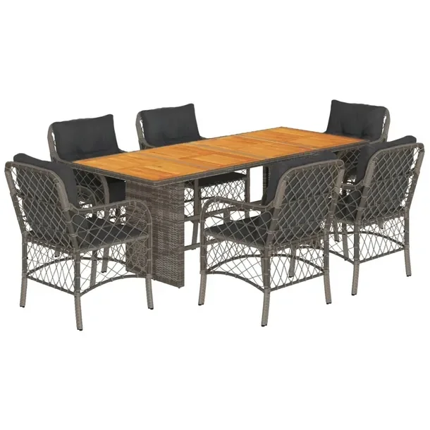 Zestaw mebli ogrodowych szary rattan PE 190 x 80 x 74 cm, 6 krzeseł