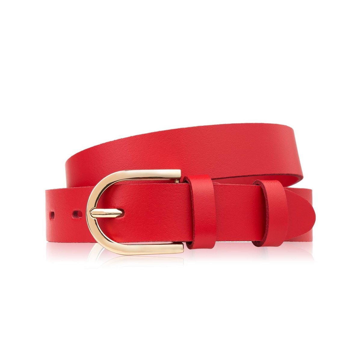 Pasek damski skórzany czerwony 120 cm ze złotą klamrą Paolo Peruzzi PG-01-RD-120