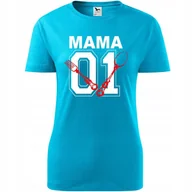 Koszulki i topy damskie - Damska Koszulka na Dzień Mamy Mama numer 1 sztućce na Prezent dla Mamy turkusowy L - miniaturka - grafika 1