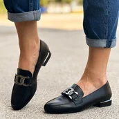 Mokasyny damskie - Czarne mokasyny damskie z eko skóry Sergio Leone Mk732 - miniaturka - grafika 1