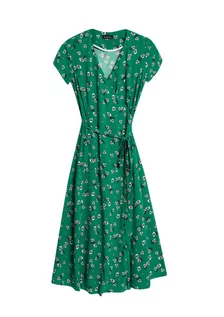 Sukienki - Sukienka wrap zielony : Rozmiar - M, Wzór - w kwiaty - Bombshe - grafika 1