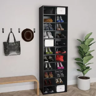 vidaXL Szafka na buty, czarna, 54x34x183 cm, płyta wiórowa - Szafki na buty - miniaturka - grafika 1