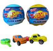 Samochody i pojazdy dla dzieci - Samochód niespodzianka w kapsule Hot Wheels Flick Cars z kluczykiem startowym 50mm - miniaturka - grafika 1