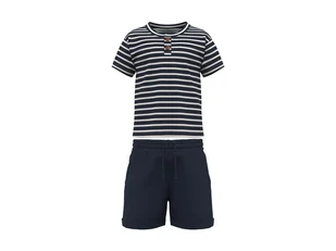 lupilu® Komplet chłopięcy z biobawełną (t-shirt + spodenki) (98 - 104, Paski/granatowy) - Koszulki dla chłopców - miniaturka - grafika 1