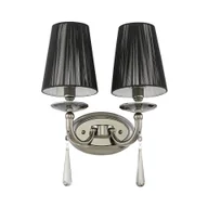 Lampy ścienne - FABIONE W2 elegancki kinkiet czarny chrom czarny abażur zawieszka kryształowa 2xE14 - miniaturka - grafika 1