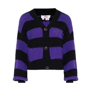 Swetry damskie - myMo Damski kardigan w paski z długim rękawem z dekoltem w serek akryl czarny liliowy rozmiar XL/XXL, czarny lilia, XL - grafika 1
