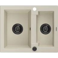 Zlewozmywaki - Mexen Carlos zlewozmywak granitowy 1,5-komorowy 582 x 475 mm, beżowy, syfon czarny - miniaturka - grafika 1