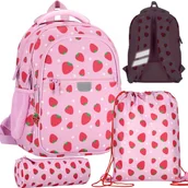Zestawy szkolne - Truskawka WYPRAWKA szkolna dla DZIEWCZYNKI: usztywniany plecak, piórnik tuba, worek na buty - zestaw szkolny - miniaturka - grafika 1