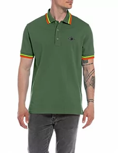 Koszulki męskie - Replay Męska koszulka polo, Zielony 136, M - grafika 1