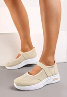 Półbuty damskie - Ciemnobeżowe Wsuwane Półbuty z Siateczką i Elastyczną Gumką Volema - miniaturka - grafika 1