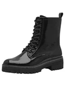 Kozaki damskie - Marco Tozzi Damskie buty Bootie Laced 2-25202-43, modne kozaki, czarne patent, 38 EU, 38 EU - miniaturka - grafika 1