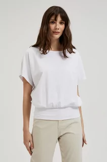 Koszulki i topy damskie - Gładka bluzka z szerokimi rękawami biała - grafika 1