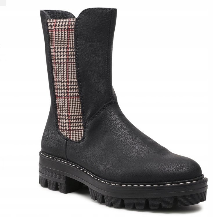 RIEKER BOTKI DAMSKIE CZARNE NA ZAMEK LOGO 40 2ŻCF