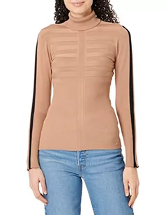 Morgan Pull col roulé bande couleur manche MENTOI Damski sweter sweter, Wielbłąd/czarny, XL - Swetry damskie - miniaturka - grafika 1