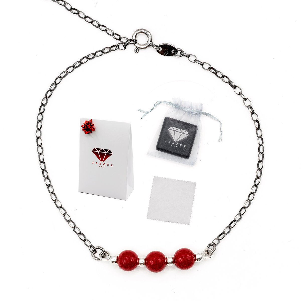 Bransoletka Koral Kamień Naturalny Srebro 925 Oksydowane Prezent Handmade