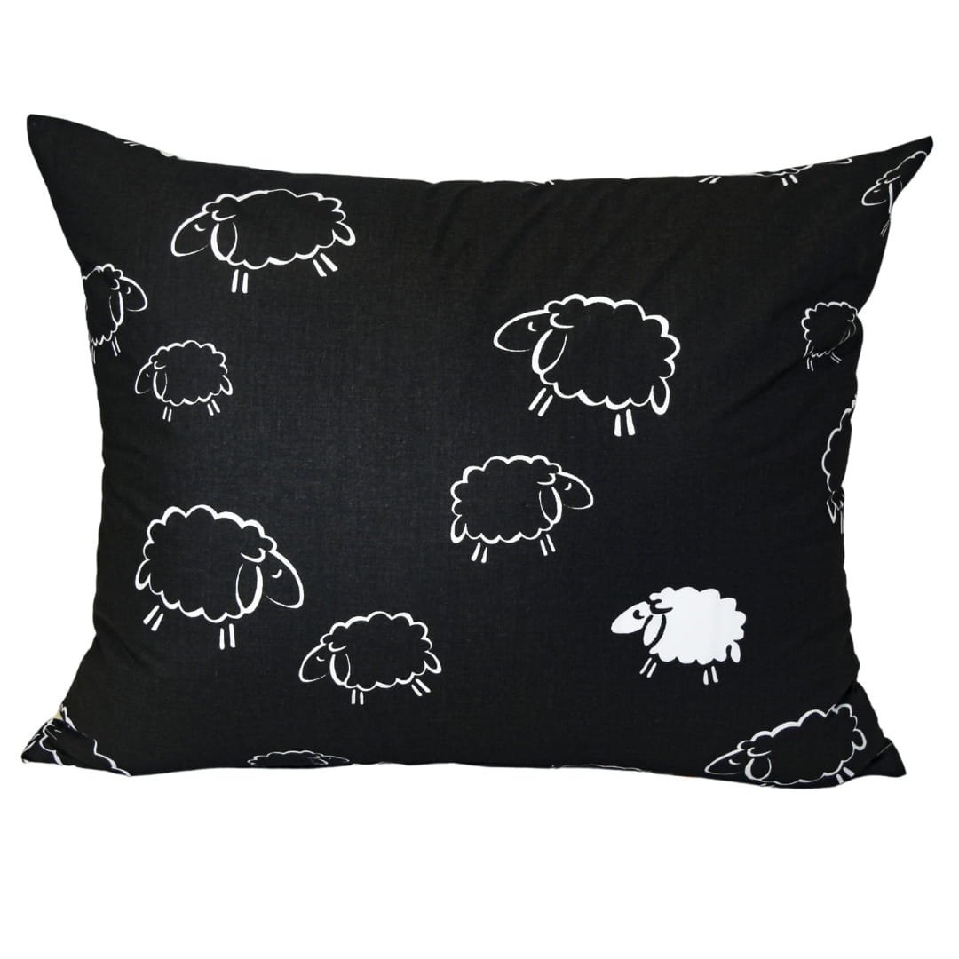 Poszewka Dziecięca 50x60 Bawełniana Owieczki Na Czarnym Wysoka Jakość Polski Producent