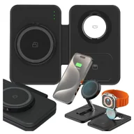 Ładowarki do telefonów - Ładowarka indukcyjna 3w1 składana Alogy MagCharge Foldable Pro do MagSafe do Apple iPhone Watch AirPods Czarna - miniaturka - grafika 1
