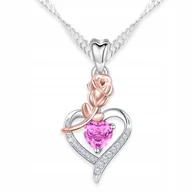 Naszyjniki - Naszyjnik Srebrny Serce Róża z Cyrkoniami Serduszko Kwiat Heart SREBRO 925 - miniaturka - grafika 1