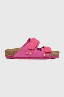 Klapki i japonki damskie - Birkenstock klapki zamszowe Uji damskie kolor różowy 1026497 - grafika 1