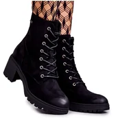 Botki damskie - Vinceza Damskie Zamszowe Botki Na Obcasie Czarne Grethe - miniaturka - grafika 1