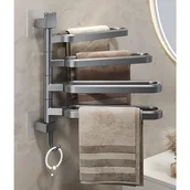 Wieszaki łazienkowe - Wieszak na ręczniki obrotowy 4 w 1 – samoprzylepny, z haczykami – odpowiedni do łazienki i kuchni – 1 sztuka, czarny - miniaturka - grafika 1