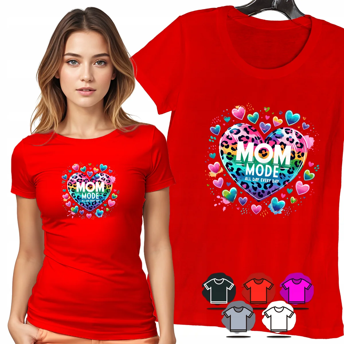 KOSZULKA DAMSKA T-SHIRT - MOM MODE TRYB MAMA SERCA PANTERKA WZÓR MODA - XL