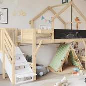 Łóżka dla dzieci i młodzieży - Łóżko antresola z drewna 90x200cm - z czarną ramą i drabinką - Naturalne - miniaturka - grafika 1