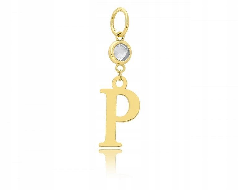 Złota Zawieszka Literka P Damska Cyrkonia Złoto pr.585