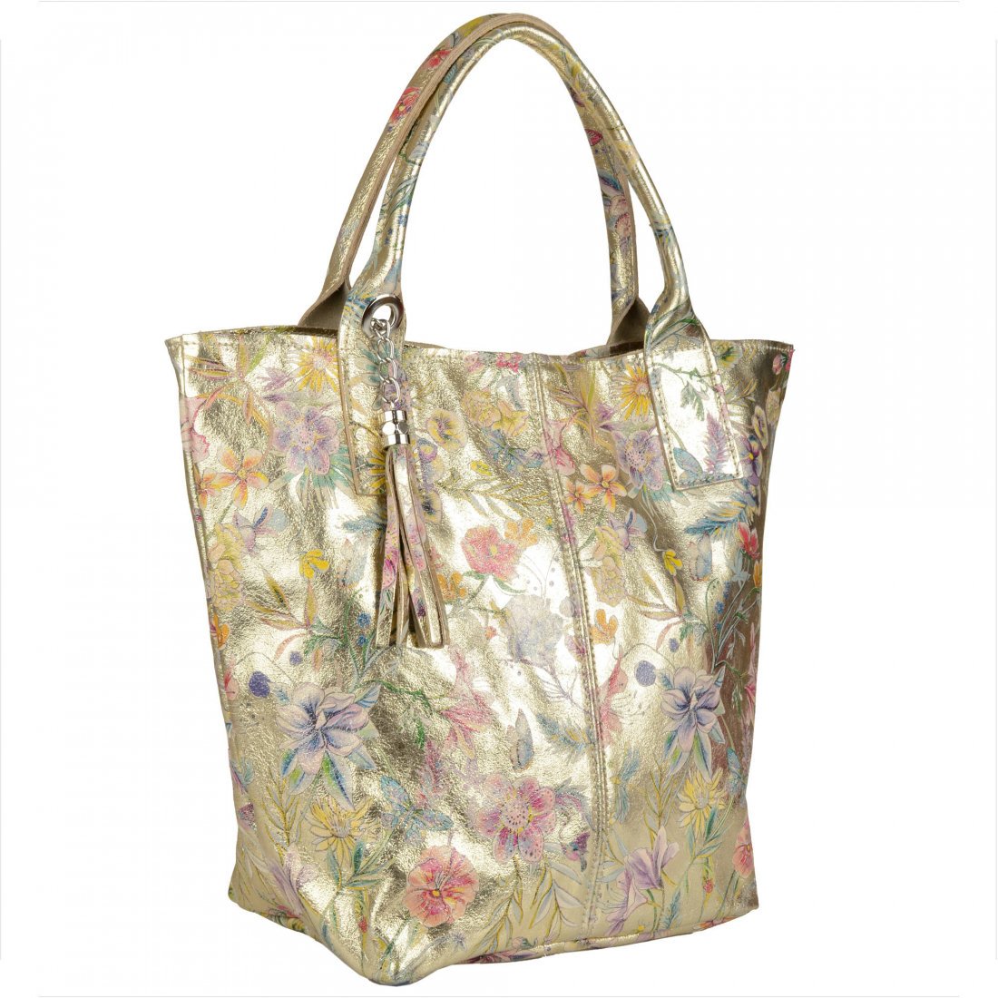 Złota torba worek skóra naturalna wzór kwiaty Borse in Pelle