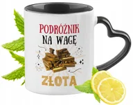 Kubki - Kubek Czarny z Uszkiem w Kształcie Serca Dla Podróżnika na Prezent + Opakowanie na prezent (wzór 04) - miniaturka - grafika 1