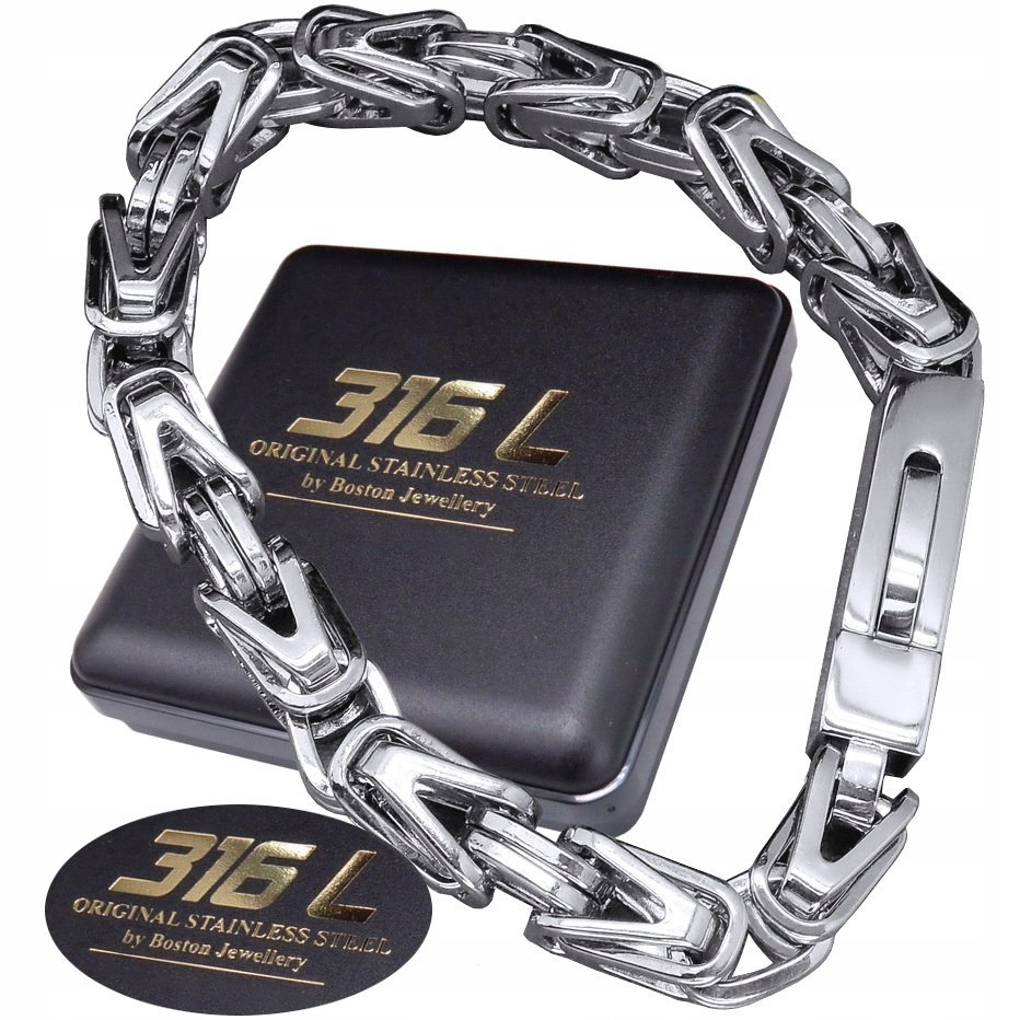 Gruba Srebrna Bransoleta Bransoletka Męska Splot Królewski Stal Szlachetna