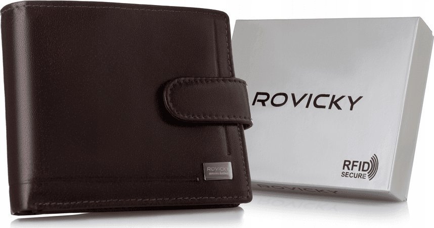 Rovicky Skórzany portfel męski z systemem RFID zamykany na zatrzask - Rovicky NoSize