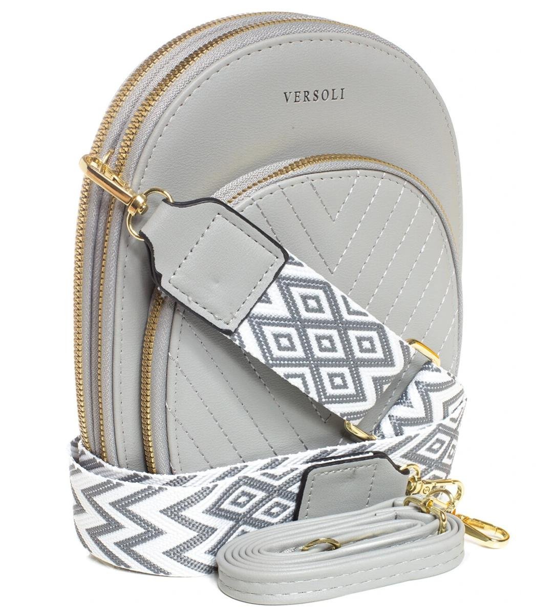 Mała stylowa mini torebka zaokrąglona 3 komory 2 paski