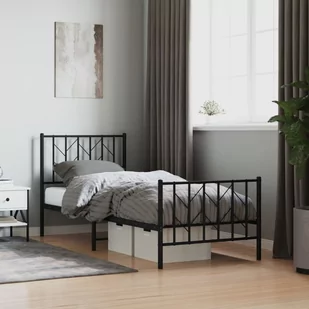 Metalowa rama łóżka z wezgłowiem i zanóżkiem, czarna, 80x200 cm Lumarko! - Łóżka - miniaturka - grafika 1