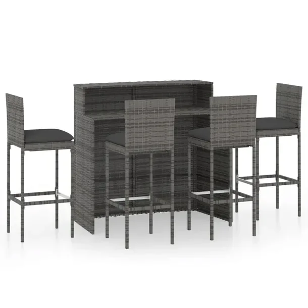 Elegancki zestaw mebli barowych szary z antracytowymi poduszkami 120x55x110