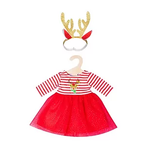 Heless Heless 1151 1151 bożonarodzeniowa sukienka dla lalek z motywem renifera Rudi, wraz z opaską na włosy z przepięknym, złotym porożem, rozmiar 28-35 cm, czerwona 1151 - Sukienki i spódniczki dla dziewczynek - miniaturka - grafika 1