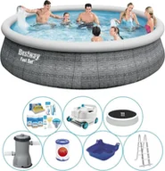Baseny ogrodowe - Zestaw basenowy - Bestway Fast Set 457x107 cm Rattan - Okrągły - miniaturka - grafika 1