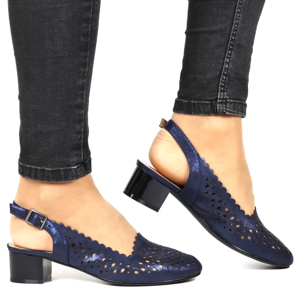 Czółenka Bez Pięty Półbuty Na Niskimobcasie Potocki 12579 Granatowe