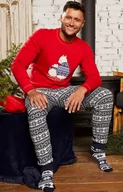 Piżamy męskie - Świąteczna piżama męska z długim rękawem i długimi nogawkami Arktyka, Kolor czerwono-granatowy, Rozmiar S, Italian Fashion - Intymna - miniaturka - grafika 1