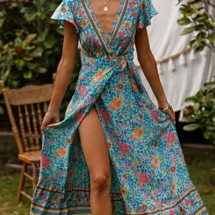 Wzorzysta sukienka maxi - Morski XL - Sukienki - miniaturka - grafika 1