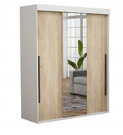 Szafy - Szafa 3 Drzwiowa Na Wymiar ALLAM+ Mix Biała+Sonoma Lustro Czarne Uchwyty - miniaturka - grafika 1